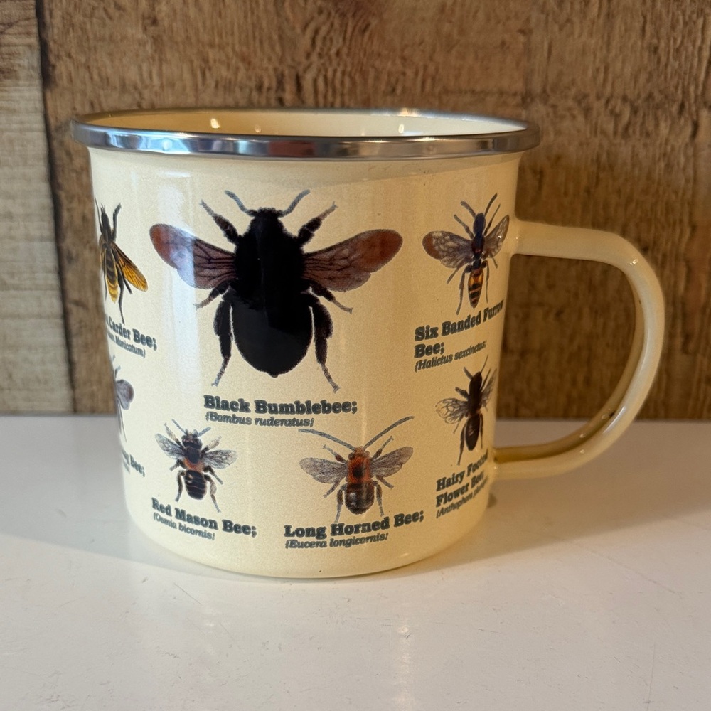 Gift Republic Cream Bee-Themed Enamel Mug